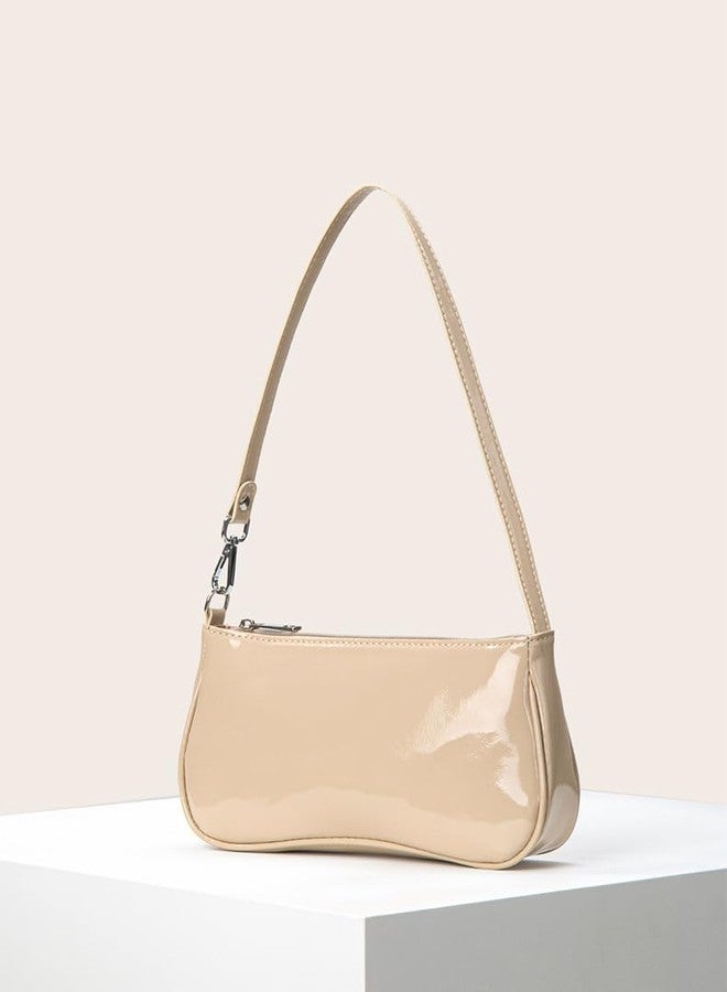 Patent Leather Evening Purse Shiny Elegant Clutch Purse Mini Shoulder Bag (Nude) - Image 4