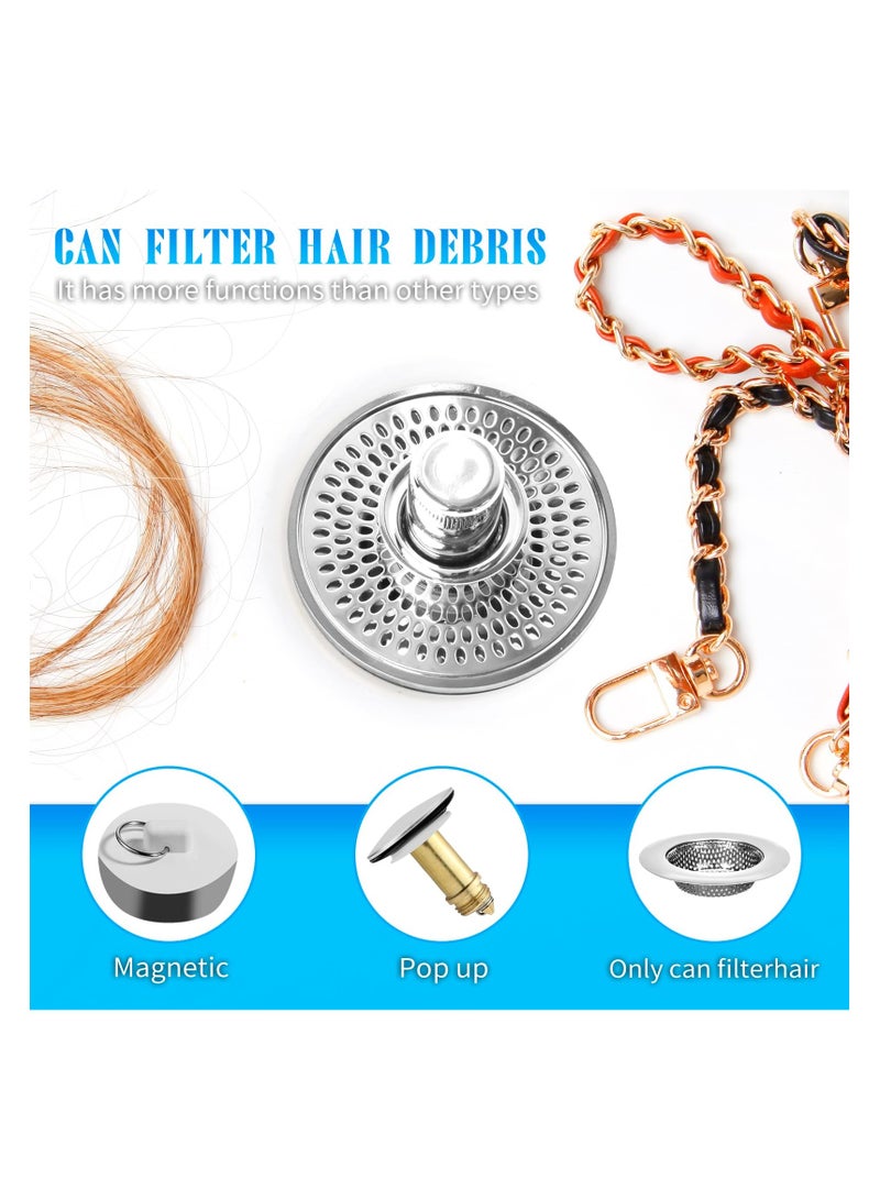 SYOSI Press Type Sink Stopper, Bathroom Sink Stopper and Sink Drain Strainer 2 in 1 Catches Hair and Debris Suitable for 1.34-1.46'' Drainage Holes, Easy to Install Say Goodbye to Clogged Drain (Silver) - Image 5