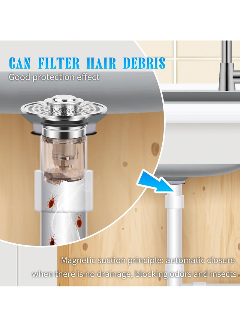 SYOSI Press Type Sink Stopper, Bathroom Sink Stopper and Sink Drain Strainer 2 in 1 Catches Hair and Debris Suitable for 1.34-1.46'' Drainage Holes, Easy to Install Say Goodbye to Clogged Drain (Silver) - Image 4