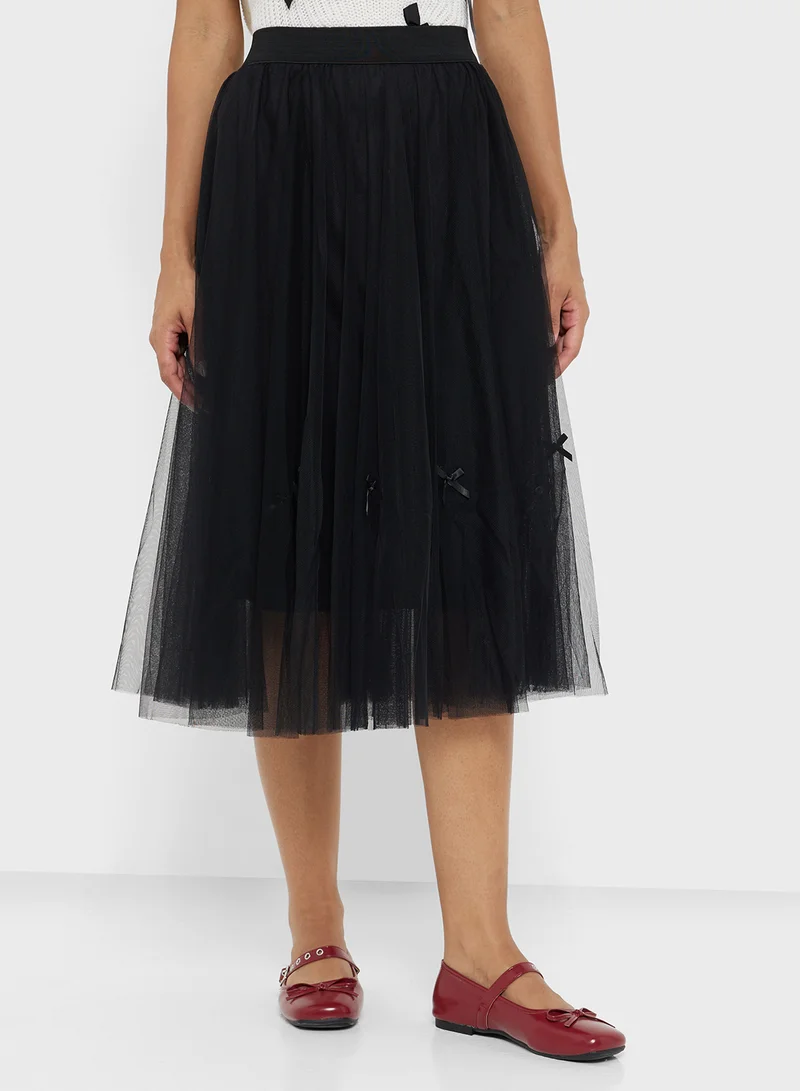 جينجر A Line Tulle Skirt with Bow Detail