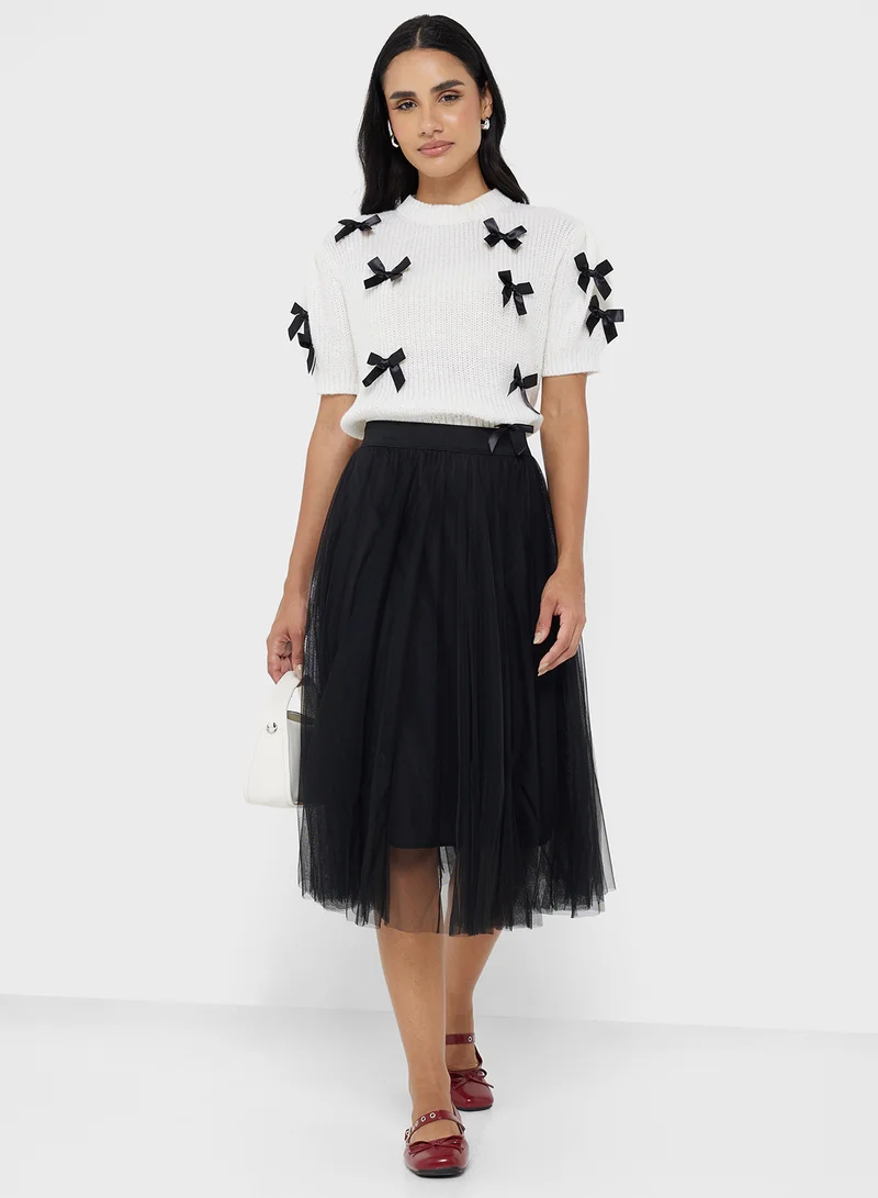 جينجر A Line Tulle Skirt with Bow Detail