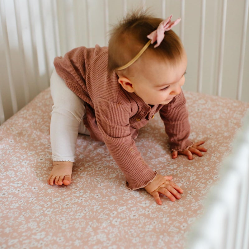 Sorrel + Fern Crib Sheets Neutral - Fitted Baby Crib Sheets Bed for Girl Boy - 2 Pack Standard & Toddler Mattress - Buttery Soft Organic Cotton Blend (Fleurette) - Image 4