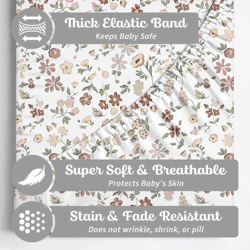 Sorrel + Fern Crib Sheets Neutral - Fitted Baby Crib Sheets Bed for Girl Boy - 2 Pack Standard & Toddler Mattress - Buttery Soft Organic Cotton Blend (Fleurette) - Image 2