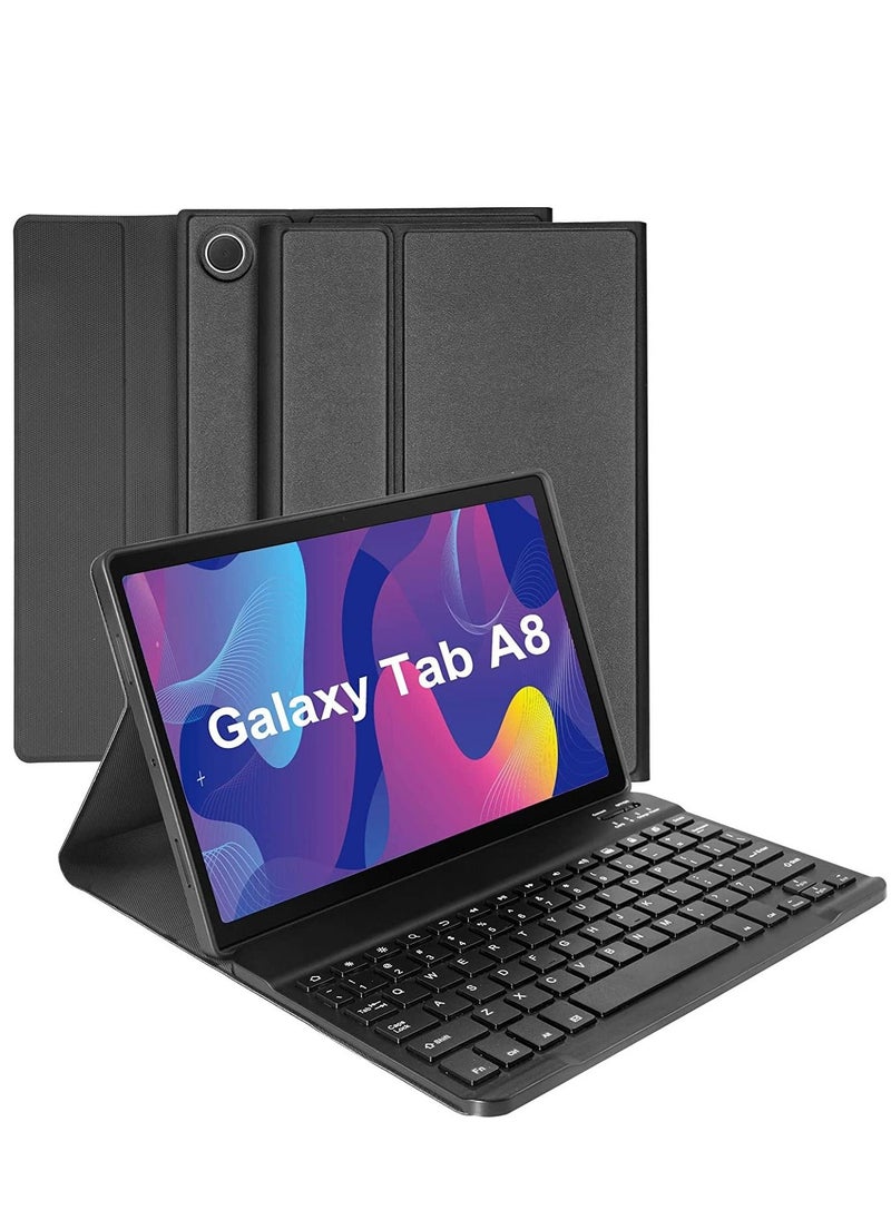 Generic - Keyboard Case for Samsung Galaxy Tab A8 10.5 inch - Smart Wireless BT Detachable Waterproof Magnetic Folio Stand Tablet Keyboard Cover - Slim Protective Leather Keyboard Case for Galaxy Tab A8 Black - Image 1