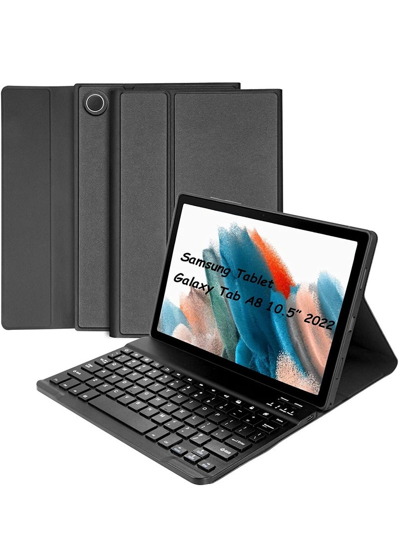 Generic - Keyboard Case for Samsung Galaxy Tab A8 10.5 inch - Smart Wireless BT Detachable Waterproof Magnetic Folio Stand Tablet Keyboard Cover - Slim Protective Leather Keyboard Case for Galaxy Tab A8 Black - Image 1