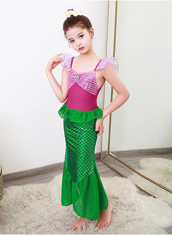 Generic Little Girls Mermaid Princess Costume Party Dress For Kids, Mermaid Costume Princess Dress Up With Accessories Including Pendant, Earrings, Hair Clips, Handbag (B)  - Image 4