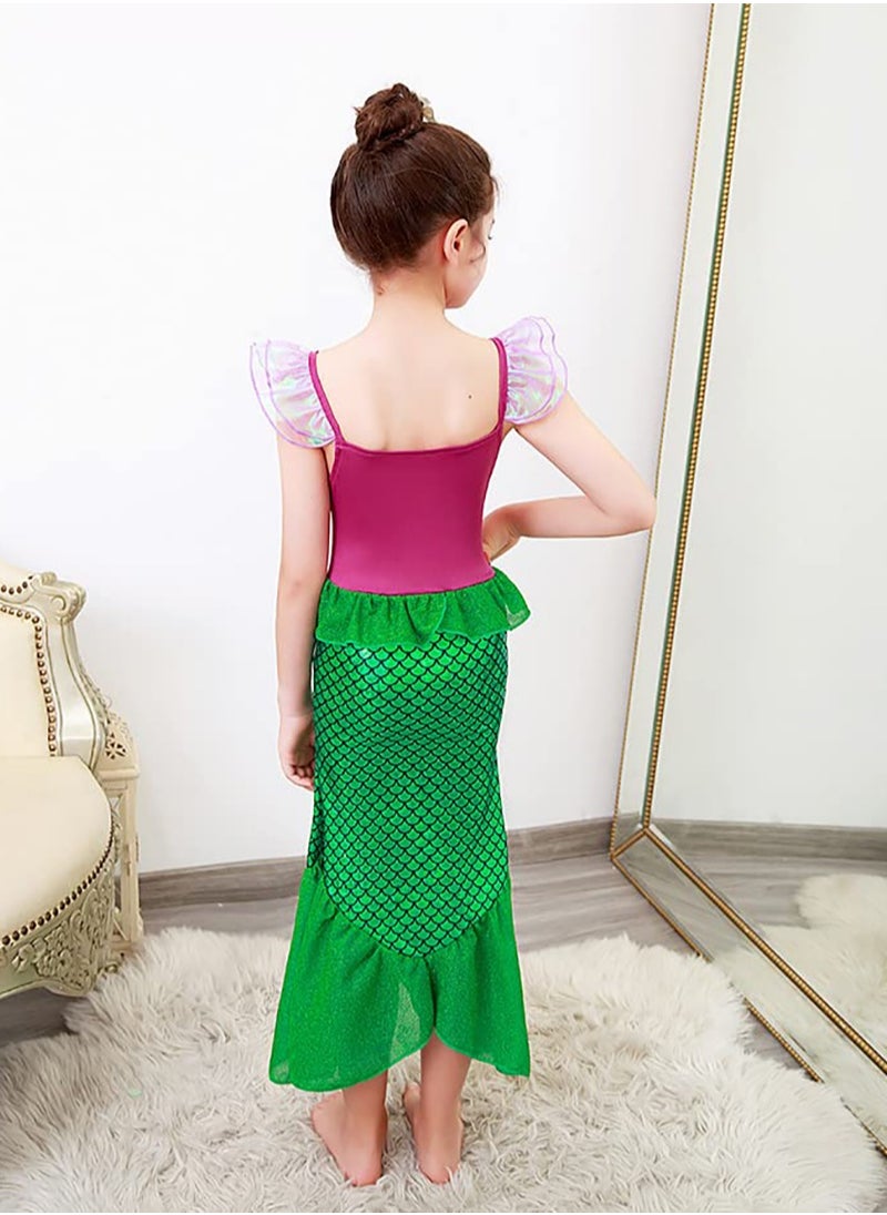 Generic Little Girls Mermaid Princess Costume Party Dress For Kids, Mermaid Costume Princess Dress Up With Accessories Including Pendant, Earrings, Hair Clips, Handbag (B)  - Image 5