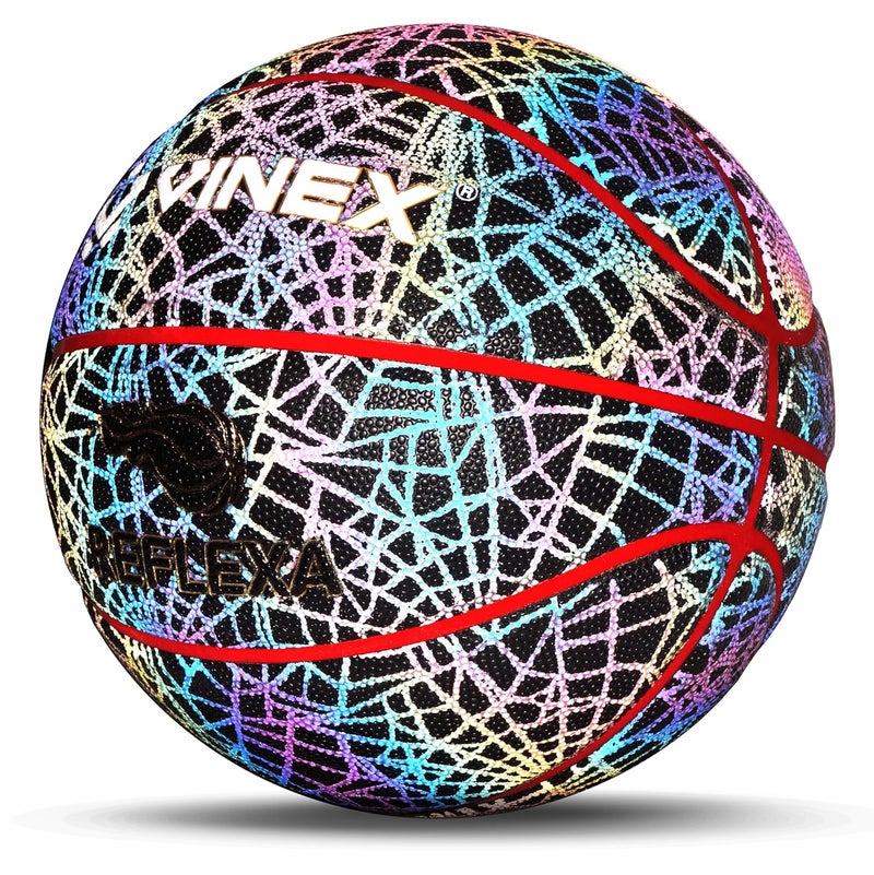 VINEX Reflexa Reflective Basketball for Night Game - Size 6, Glowing PU Surface, Butyl Bladder, Nylon Wound, Indoor & Outdoor Play - Image 1