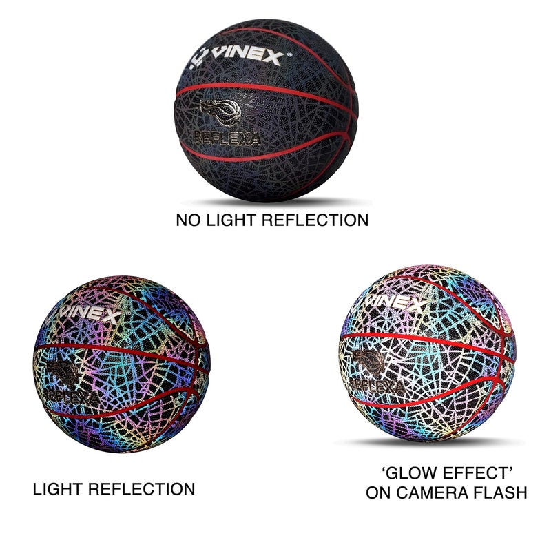 VINEX Reflexa Reflective Basketball for Night Game - Size 6, Glowing PU Surface, Butyl Bladder, Nylon Wound, Indoor & Outdoor Play - Image 2