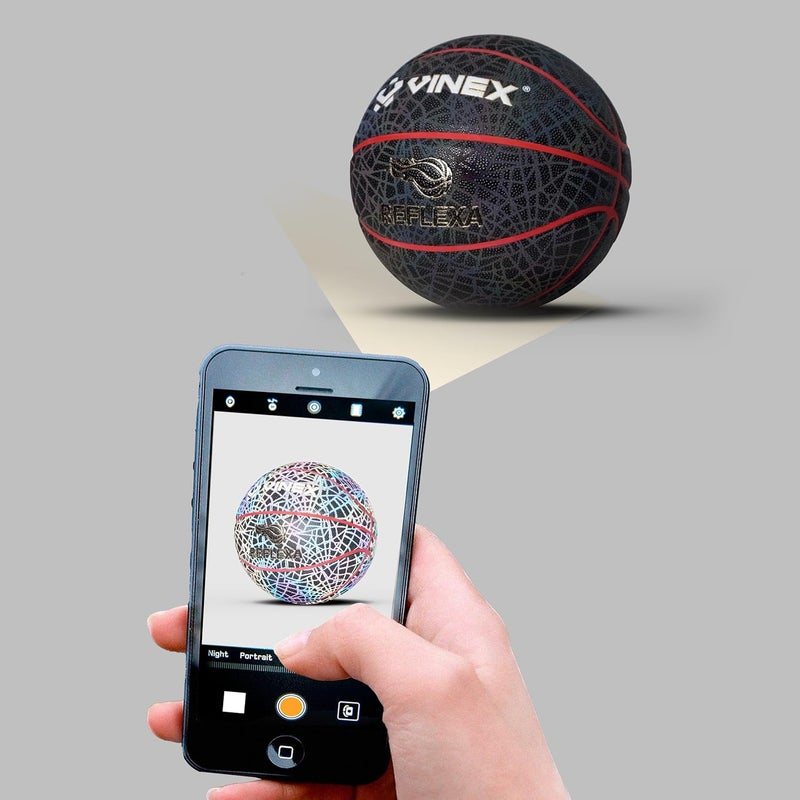 VINEX Reflexa Reflective Basketball for Night Game - Size 6, Glowing PU Surface, Butyl Bladder, Nylon Wound, Indoor & Outdoor Play - Image 4