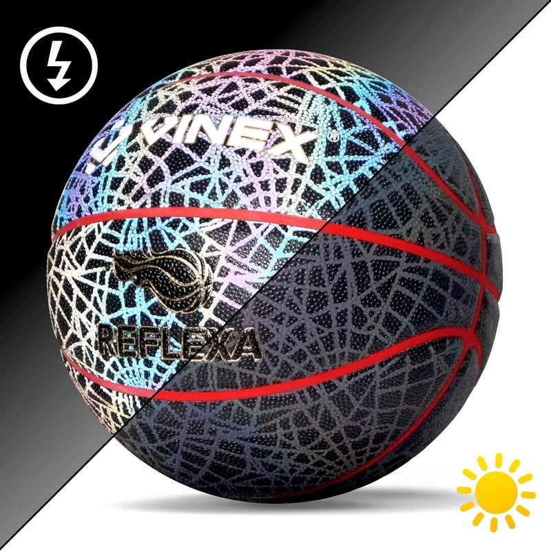 VINEX Reflexa Reflective Basketball for Night Game - Size 6, Glowing PU Surface, Butyl Bladder, Nylon Wound, Indoor & Outdoor Play - Image 3