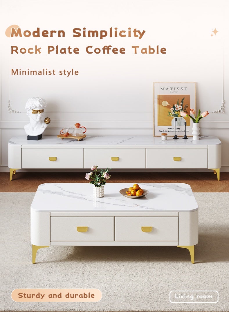 Mid-Century Modern TV Stand Set,Simple Small Family Living Room Modern Square Storage Tea Table,Sturdy Metal Legs,Minimalist Center Tabl, for Living Room,Bedrooms, Study rooms - Image 1