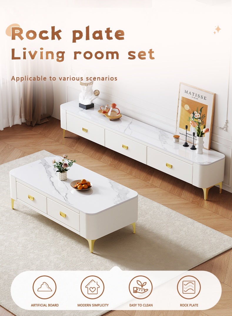 Mid-Century Modern TV Stand Set,Simple Small Family Living Room Modern Square Storage Tea Table,Sturdy Metal Legs,Minimalist Center Tabl, for Living Room,Bedrooms, Study rooms - Image 3