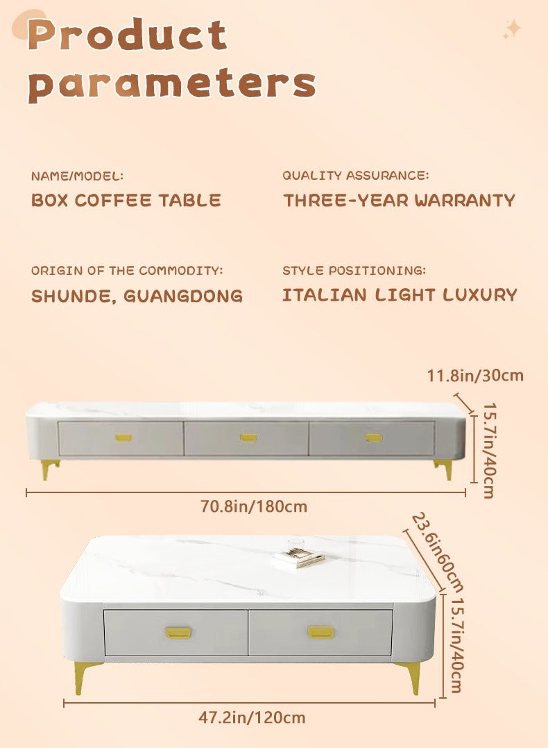 Mid-Century Modern TV Stand Set,Simple Small Family Living Room Modern Square Storage Tea Table,Sturdy Metal Legs,Minimalist Center Tabl, for Living Room,Bedrooms, Study rooms - Image 5