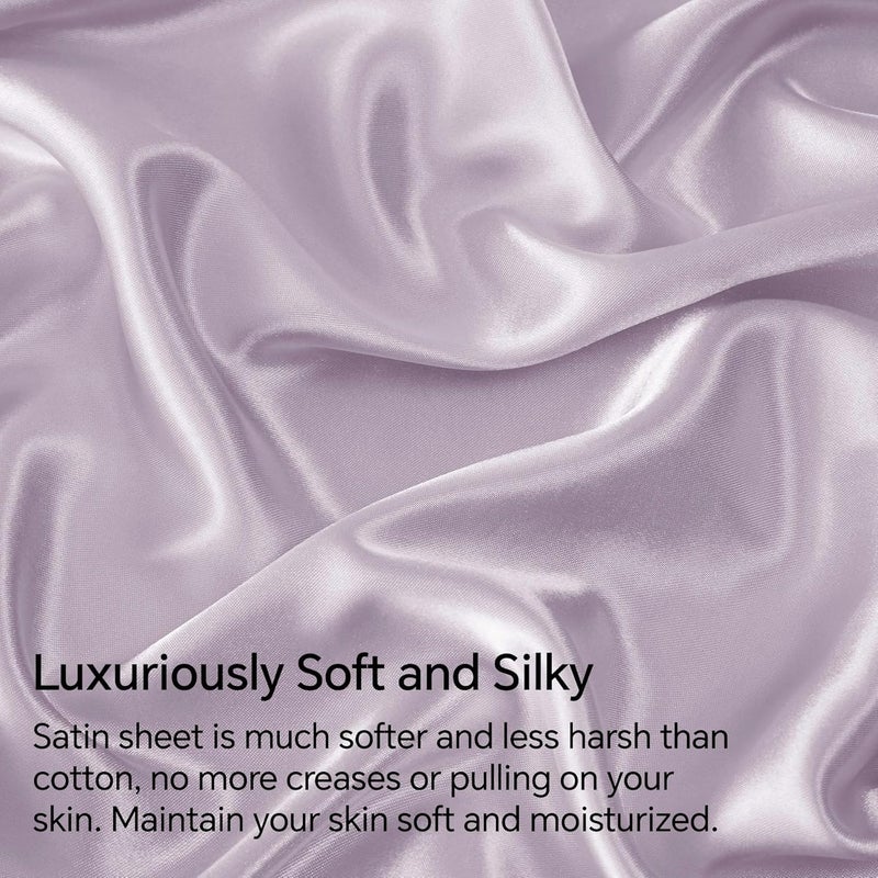 BEDELITE Satin Sheets Queen Size Bed Set, Luxury Soft Lavender Silky Sheets for Hair and Skin, Similar to Silk Bed Sheets Set 4 Pieces with 1 Deep Pocket Fitted Sheet, 1 Flat Sheet, and 2 Pillowcases - Image 3