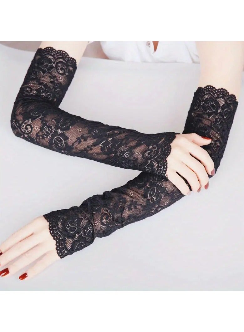 Goolsky 1 Pair Lace Arm Sleeves for Women - Breathable, Sun-Protective, Embroidered Mesh Fabric with Tattoo Coverage, Fashionable Summer Accessory for Outdoor Activities - Image 1