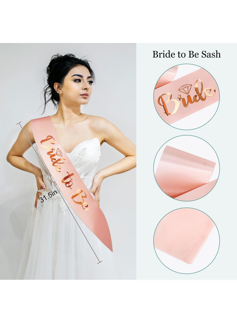 4-Pack Bride to Be Decoration Set, Bride Sash, Headband Tiara, Shoulder Length Veil, Decorative Stickers, Bride to Be Gifts Decorations Wedding（Rose gold）  - Image 4