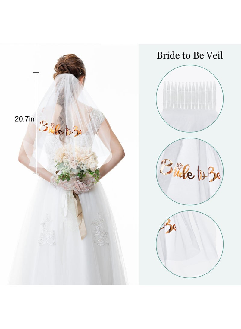 4-Pack Bride to Be Decoration Set, Bride Sash, Headband Tiara, Shoulder Length Veil, Decorative Stickers, Bride to Be Gifts Decorations Wedding（Rose gold）  - Image 2