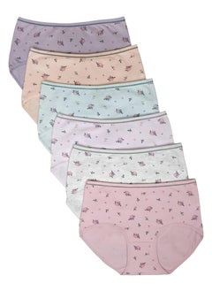 Premium Cotton Four-way stretch Panties - MULTIPACK - Regular and Plus Sizes - Classic Briefs for Women (UAE/KSA, Alpha, 6XL, Regular, Regular, Scattered Flower - 6 Pcs Pack)