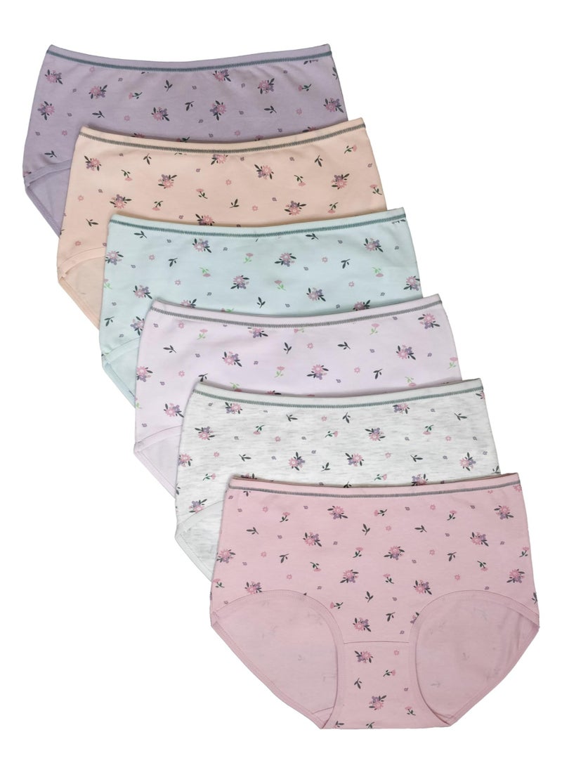 Love Bell - Premium Cotton Four-way stretch Panties - MULTIPACK - Regular and Plus Sizes - Classic Briefs for Women (UAE/KSA, Alpha, 6XL, Regular, Regular, Scattered Flower - 6 Pcs Pack) - Image 1