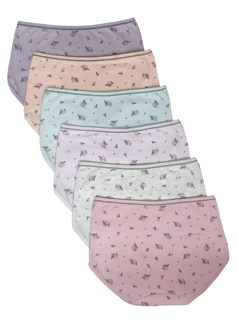 Love Bell - Premium Cotton Four-way stretch Panties - MULTIPACK - Regular and Plus Sizes - Classic Briefs for Women (UAE/KSA, Alpha, 6XL, Regular, Regular, Scattered Flower - 6 Pcs Pack) - Image 1