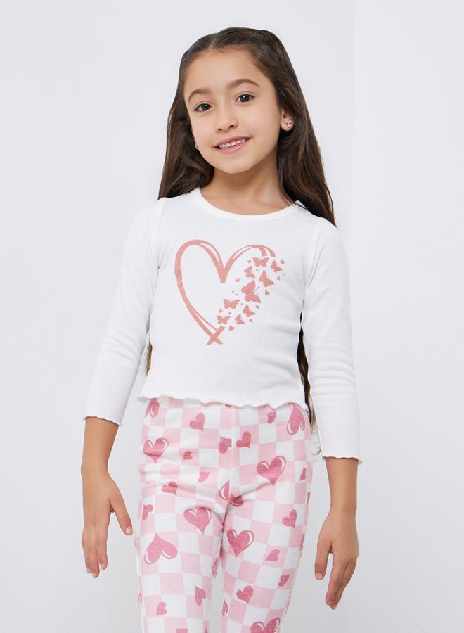 تايك تو طقم تيشيرت بطبعة قلب مع ليقنز واسع - Image 2