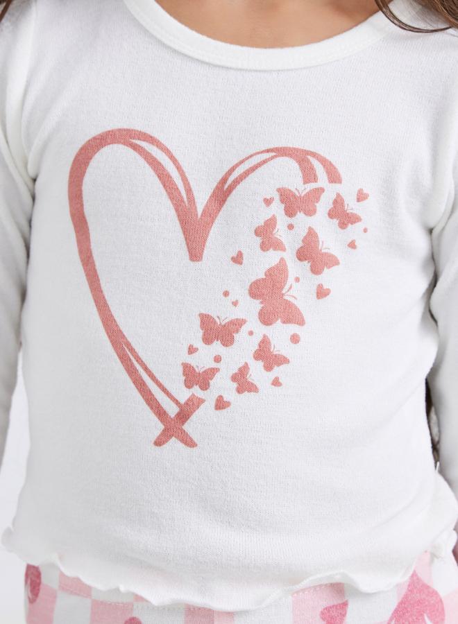 تايك تو طقم تيشيرت بطبعة قلب مع ليقنز واسع - Image 3