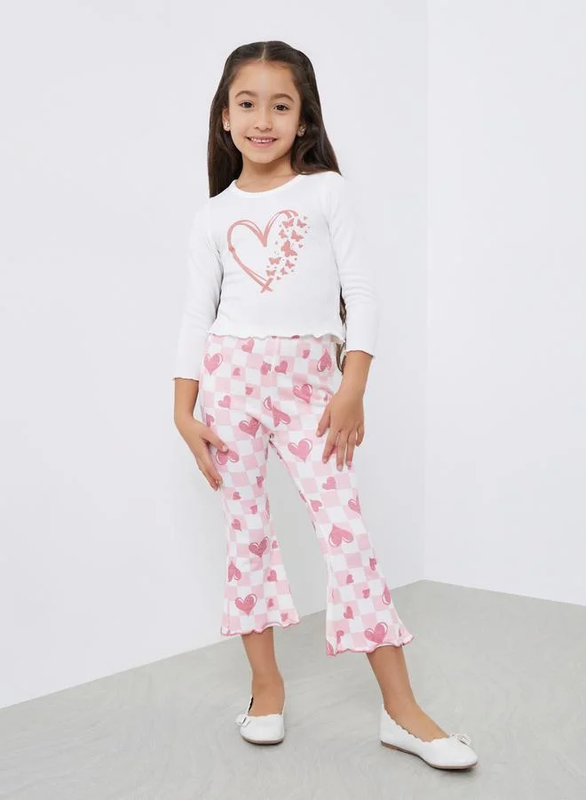 Take Two Take Two Girls Heart Graphic T-Shirt and Flared Leggings Set