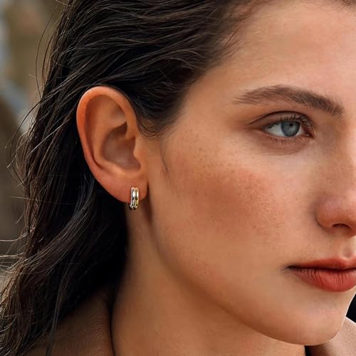 QJLE 4 Pairs Gold Silver Plated Earrings for Women Two Tone Drop Dangle Earrings Gold Hoop Earrings for Women Gold Hoops Huggie Trendy Jewelry - Image 3