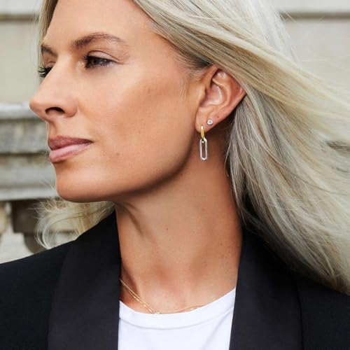 QJLE 4 Pairs Gold Silver Plated Earrings for Women Two Tone Drop Dangle Earrings Gold Hoop Earrings for Women Gold Hoops Huggie Trendy Jewelry - Image 4