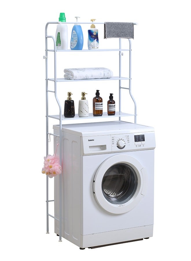 لوازم رف غسالة مطور مع منشفة 25 × 65 163 سم | غسيل ، تخزين فوق الغسالة شماعة لغرفة الغسيل منظم موفر للمساحة الحمام مرافق ابيض قماش - Image 4