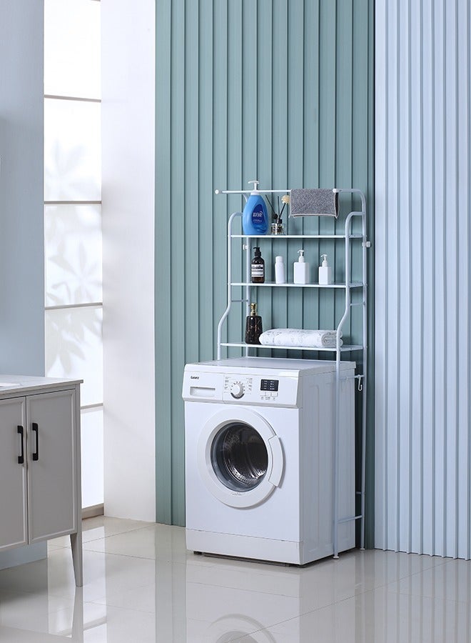 لوازم رف غسالة مطور مع منشفة 25 × 65 163 سم | غسيل ، تخزين فوق الغسالة شماعة لغرفة الغسيل منظم موفر للمساحة الحمام مرافق ابيض قماش - Image 3