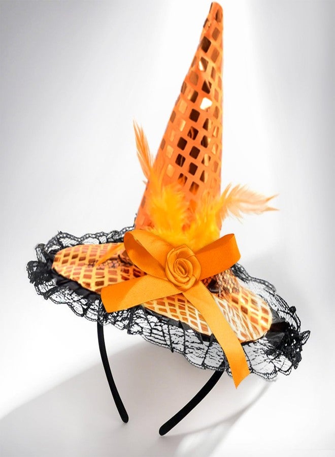ZeeDix Orange Witch Hat Headband - Mini Witch Headpiece Halloween Witches Headbands for Women Costume Dress up Masquerade Supplies - Image 1