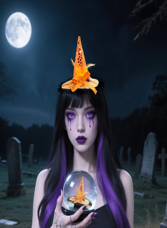 ZeeDix Orange Witch Hat Headband - Mini Witch Headpiece Halloween Witches Headbands for Women Costume Dress up Masquerade Supplies - Image 5