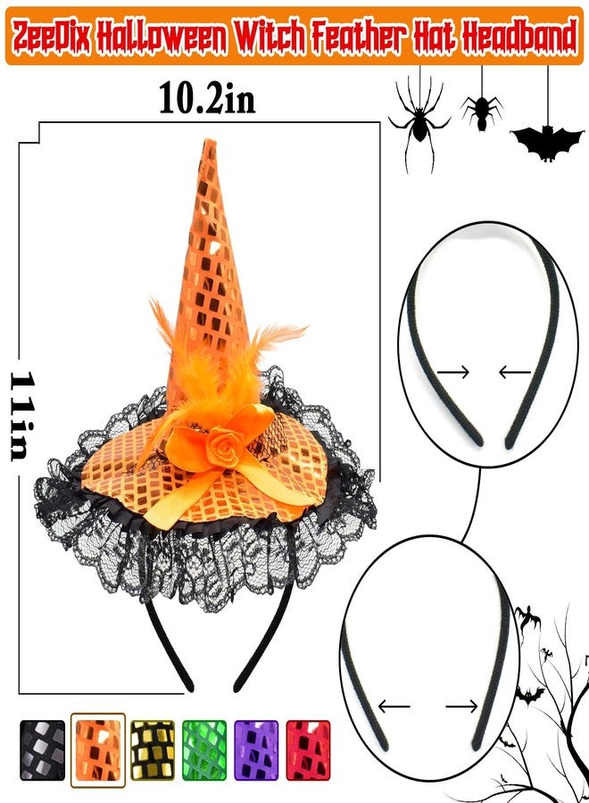 ZeeDix Orange Witch Hat Headband - Mini Witch Headpiece Halloween Witches Headbands for Women Costume Dress up Masquerade Supplies - Image 2