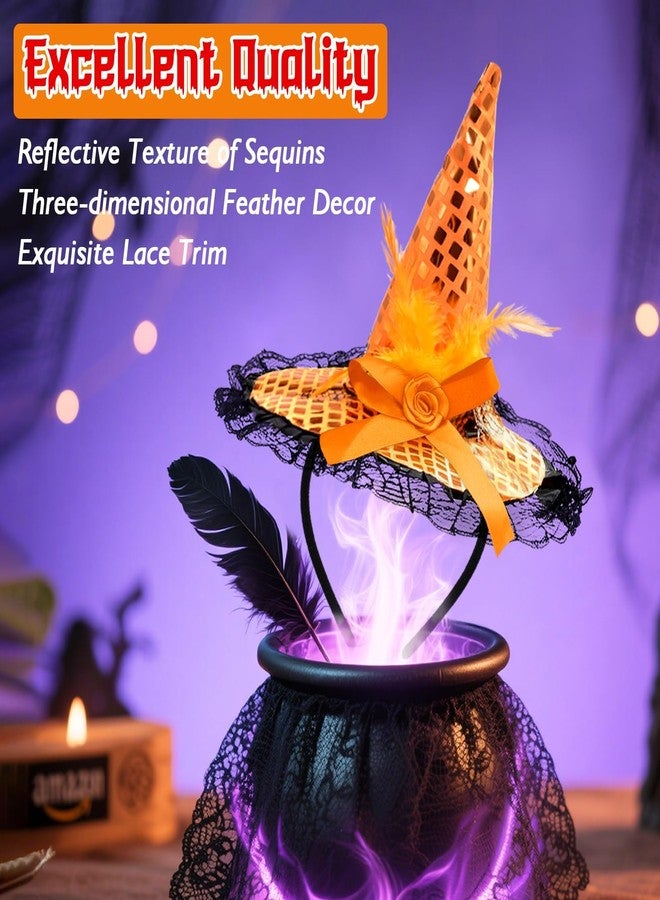 ZeeDix Orange Witch Hat Headband - Mini Witch Headpiece Halloween Witches Headbands for Women Costume Dress up Masquerade Supplies - Image 3