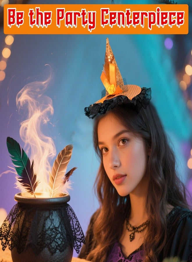 ZeeDix Orange Witch Hat Headband - Mini Witch Headpiece Halloween Witches Headbands for Women Costume Dress up Masquerade Supplies - Image 4