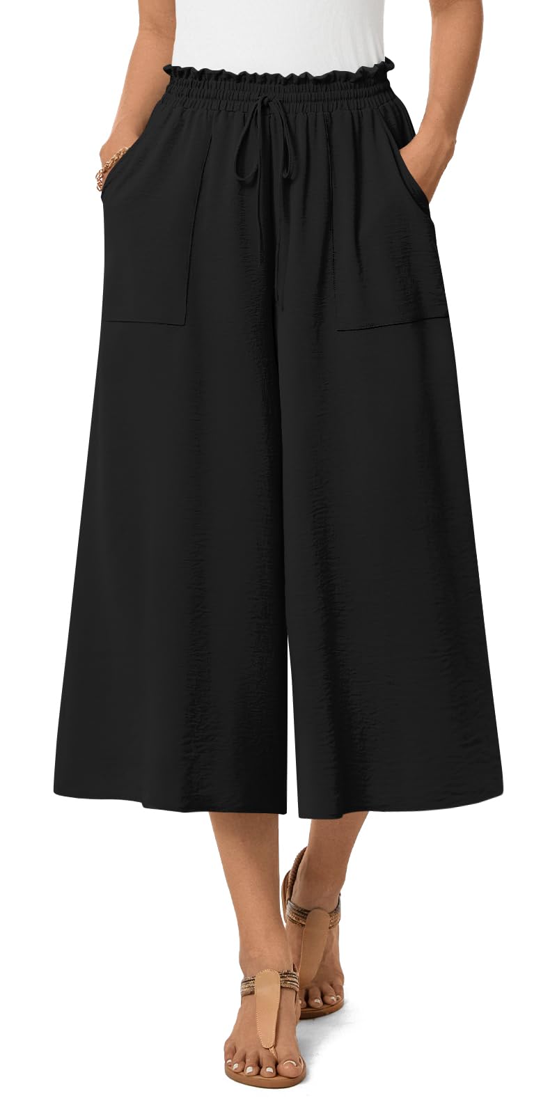 Anyhold Womens Plus Size Capri Palazzo Pants Wide Leg Gaucho Dressy Casual Pant with Pockets 2X-Large, Dark - Image 3