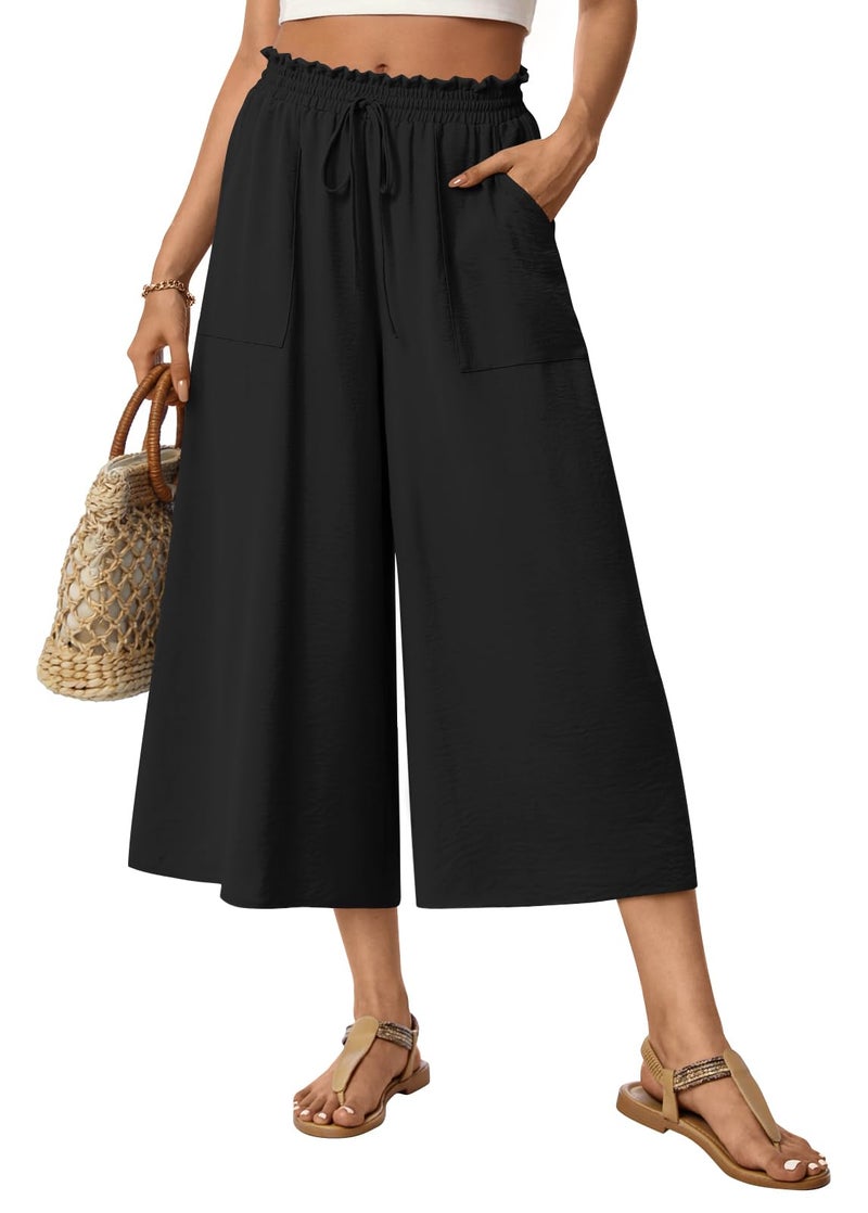 Anyhold Womens Plus Size Capri Palazzo Pants Wide Leg Gaucho Dressy Casual Pant with Pockets 2X-Large, Dark - Image 1