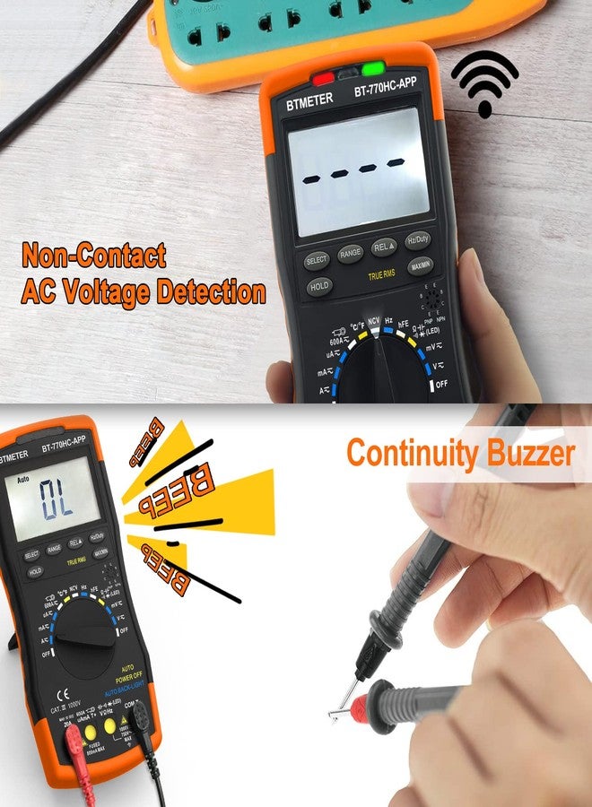 BTMETER Digital Multimeter, Handheld TRMS 6000 Multi Meter Auto Range Voltmeter Ammeter Measure AC DC Volt Amp Ohm Continuity Capacitance Frequency Diode hFE Transistor Temp 770HC-APP - Image 4