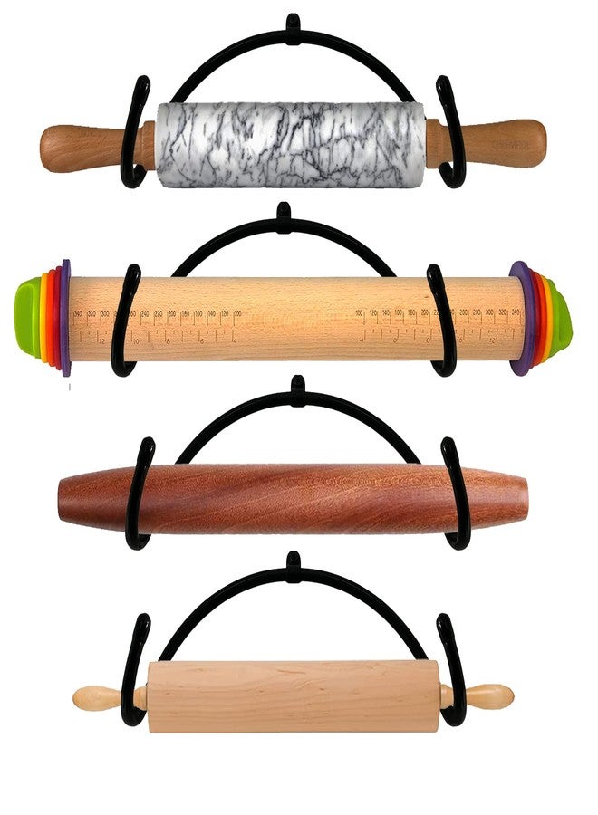 AUXPhome Pack of 4 - Rolling Pin Holder Display Rack Storage Organizers Wall Mount Hooks - Home Decor Kitchen Wall Hanging Multi Purpose Bottle Rack - No Rolling Pin - Image 1