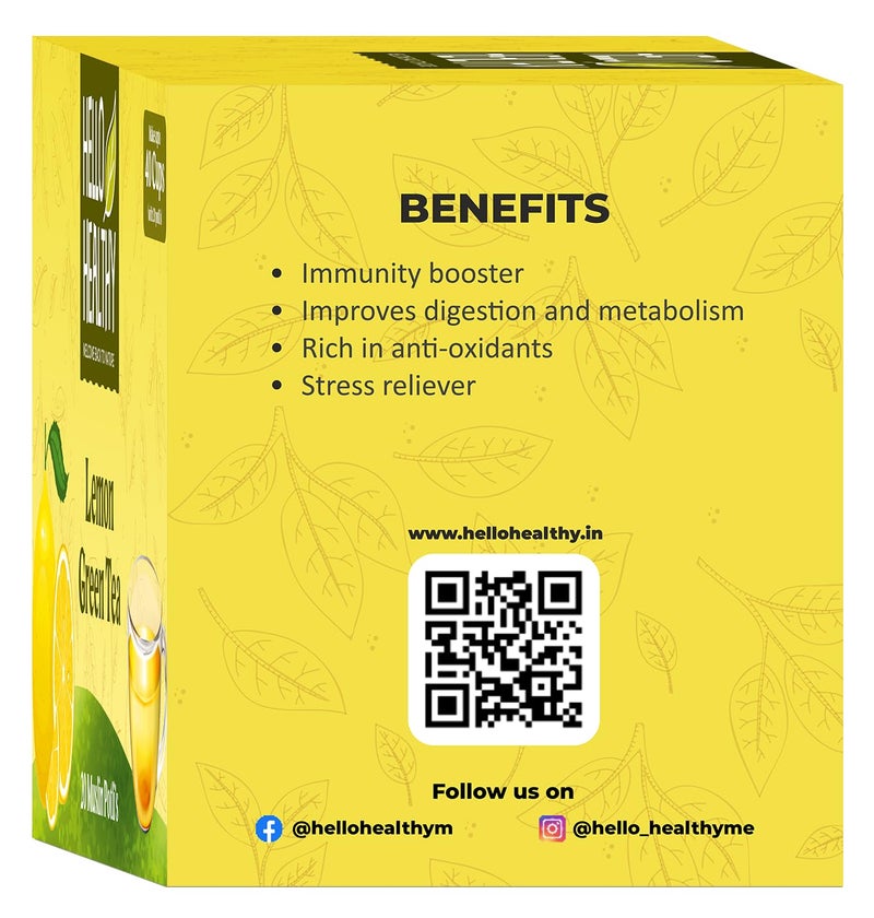 Hello Healthy Lemon Green Tea & Ginger Tulsi Green Tea | 20 Tea bags Each Box | Boost immune | Refreshing Green Tea | 40 Tea Bags (Pack of 2) - Image 4