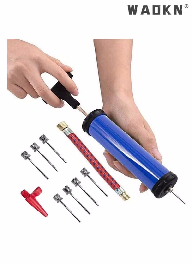 WAOKN Portable Air Pump, Sports Ball Tool Inflator Ball Pump with 7 Pcs Needles, 1 Pcs Valve Adapter and 1 Pcs Air Hose for Football Basketball Volleyball Rugby Balloons Swim Inflatables ( Blue )  - Image 1
