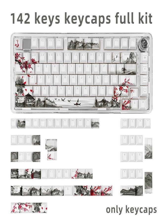 GEKUCAP PBT Keycaps Set 142 Keys, Shine Through White Japanese Keycap, Plum Blossom Custom Double Shot Keycap Set, Cherry Profile Dye-Sublimation Key caps for Cherry MX Mechanical Keyboards - Image 2