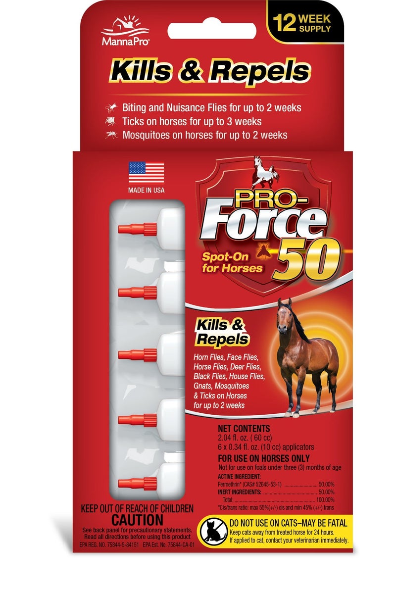 Manna Pro Pro-Force 50 Spot-On Fly Control for Horses, 6 Count - Image 1