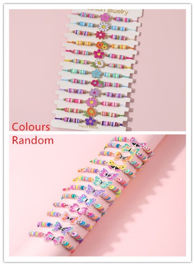 Friendship Bracelets, 24 Pieces Colorful Cute Kids Bracelet, Inspirational Bracelets for Girls Women, Adjustable Flat Beads Bracelets, Kids Jewelry Party Accessories, Pretend Play Goodie Bag Classroom Reward (Colors Random) - Image 2