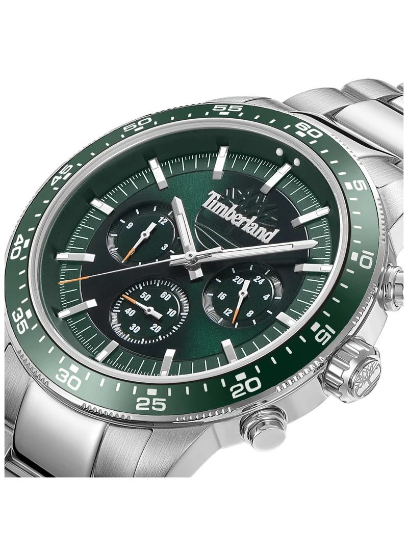Timberland Parkman 44mm Men's Chronograph Watch with Green Dial & Stainless Steel Bracelet