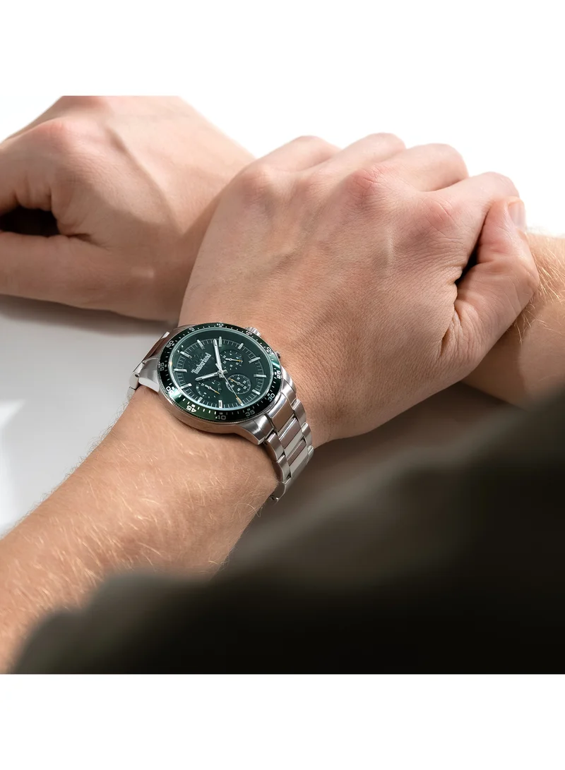 Timberland Parkman 44mm Men's Chronograph Watch with Green Dial & Stainless Steel Bracelet