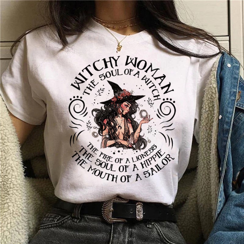 wish fun horror printed pattern round neck short sleeve t-shirt women's top - Image 2