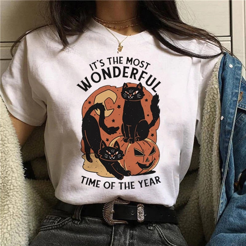 wish fun horror printed pattern round neck short sleeve t-shirt women's top - Image 4